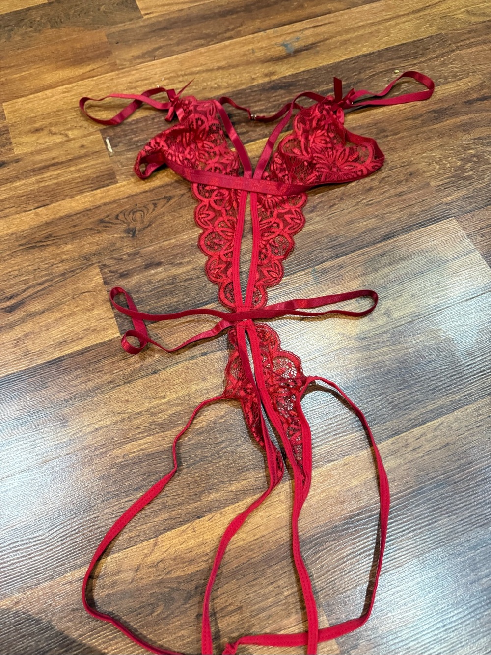 Women's Red Sexy Lace Strappy Panel Teddy Bodysuit Underwear